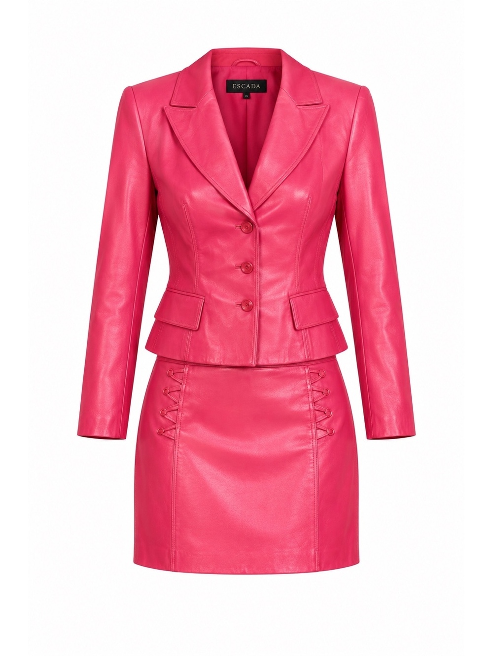 Vintage Cache Hot Pink Leather Blazer & Skirt Set